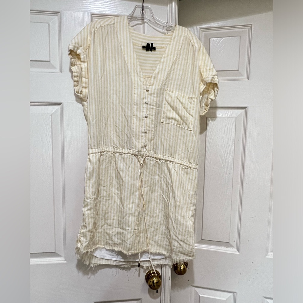 Paige Haidee Dress Yellow Stripe V-neck Button Up Drawstring Women's Size medium